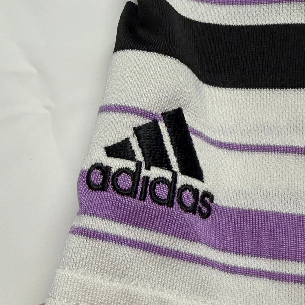 adidas Prestwick Striped Polo‎ — White, Purple & Black
